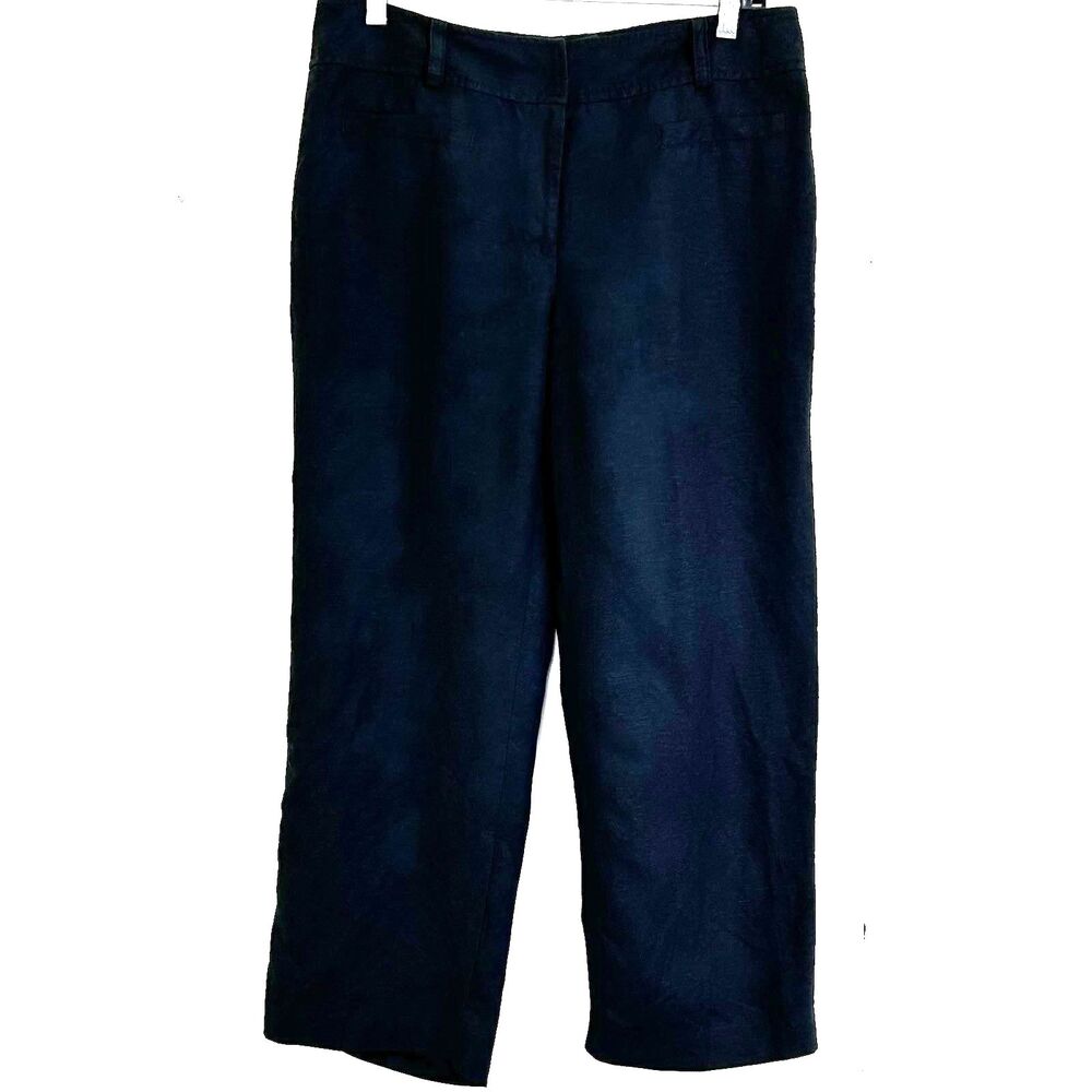 Kasper Solid Black Linen Rayon Cropped Pants Size 8 with Pockets Summer Vacation